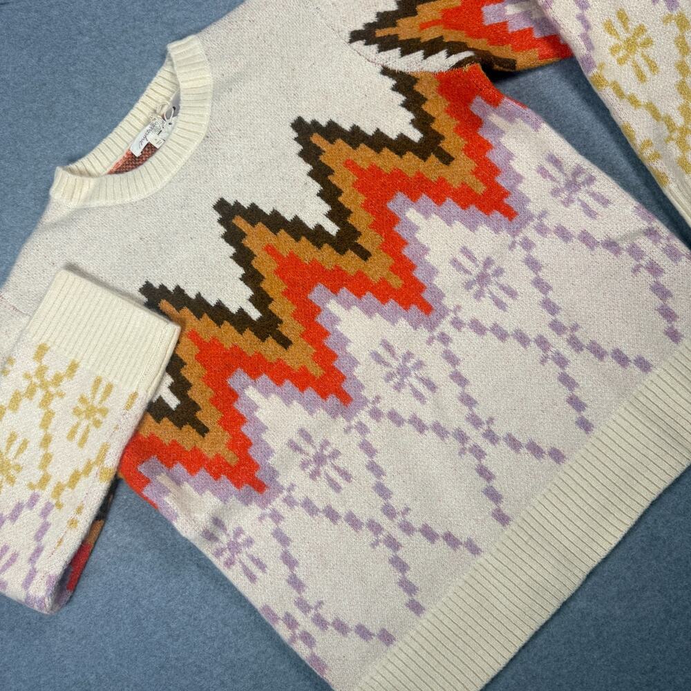 NWT Mystree Boho Fair Isle Chevron Crewneck Knit Sweater Cream Multi MED